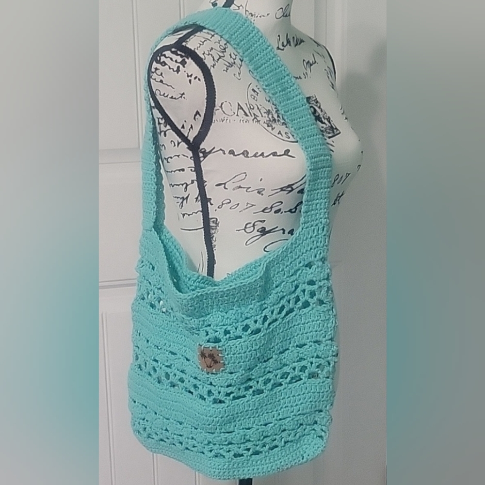 Turquiose Cotton Crochet Beach Bag Medium NEW!